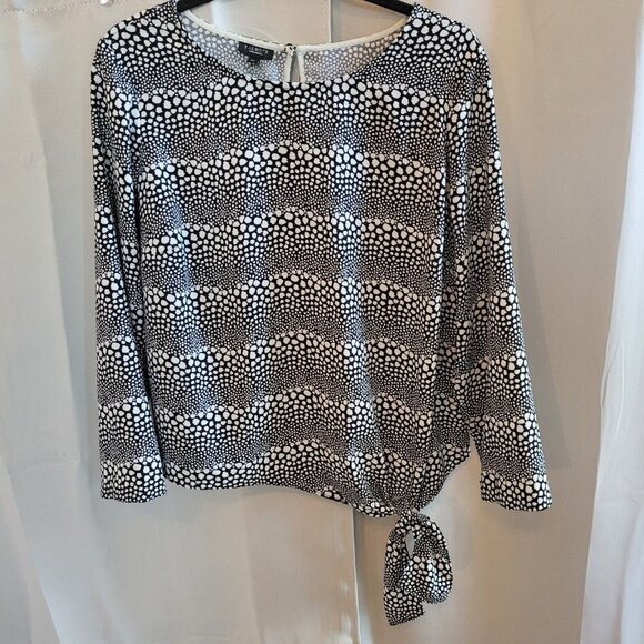 TAlbots Womens Top Size 1XP Black white Abstract Dot Side Tie Career Work 16452 - Picture 1 of 7